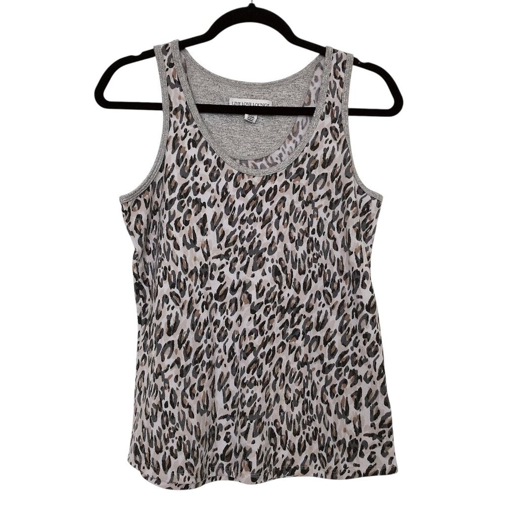 Live Love Lounge Gray Leopard Print Sleeveless Tank Top M